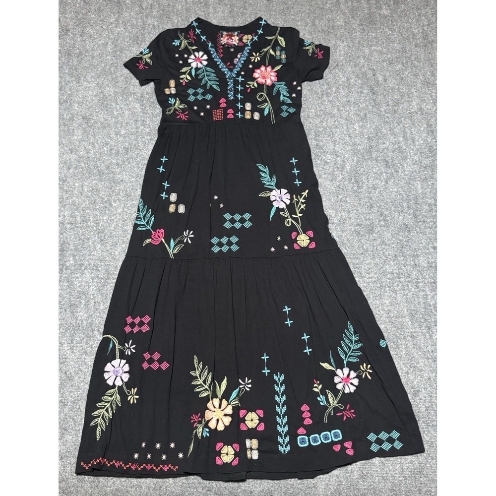 Johnny Was LA Katie Henley Tiered Knit Dress Size S Cotton Floral Embroidered